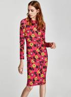 Oasap Fashion Long Sleeve Floral Bodycon Midi Dress
