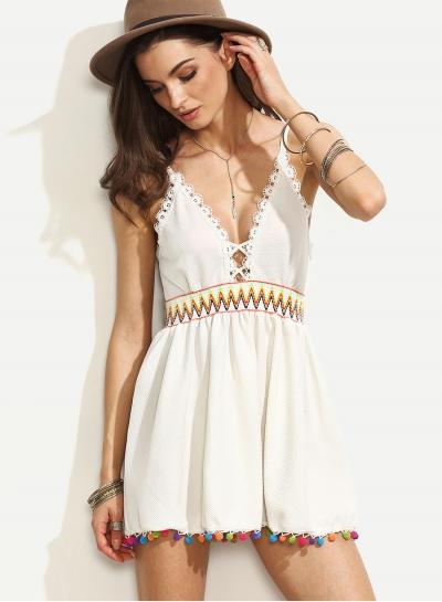 Oasap V Neck Sleeveless A-line Dress With Pompon