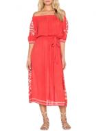 Oasap Women Boho Floral Embroidery Print Off The Shoulder Tie Waist Dress