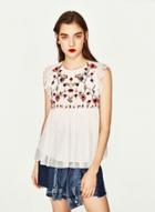 Oasap Round Neck Floral Embroidery Tank