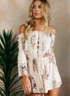 Oasap Three Quarter Length Sleeve Off Shoulder Floral Print Romper