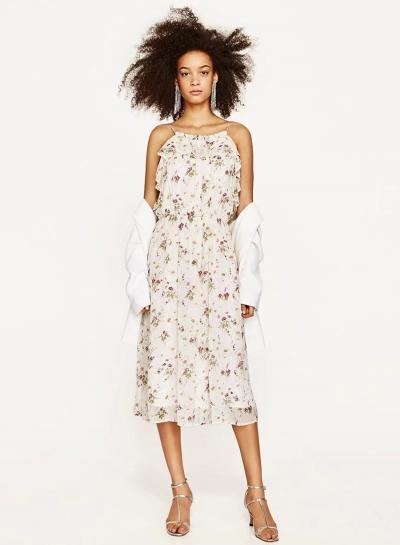Oasap Fashion Spaghetti Strap Floral Printed Midi Dress