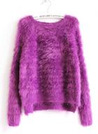 Oasap Solid Color Feather Yarns Round Neck Long Sleeve Sweater