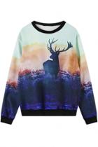 Oasap Elk Prairie Pattern Long Sleeve O Neck Hoodie