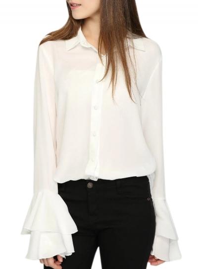 Oasap Women's Fashion Solid Flounce Sleeve High Low Shirt