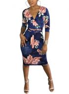 Oasap 3/4 Sleeve V Neck Floral Print Midi Dress