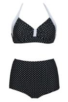 Oasap Pin-up Vintage Black Polka Dot High-waisted Swimsuit
