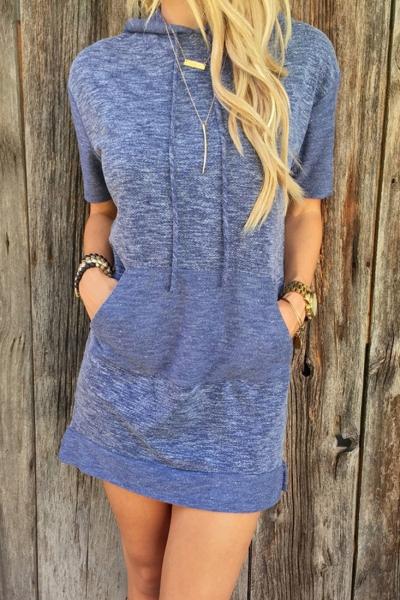 Oasap Sweat Side Slit Drawstring Hooded Dress