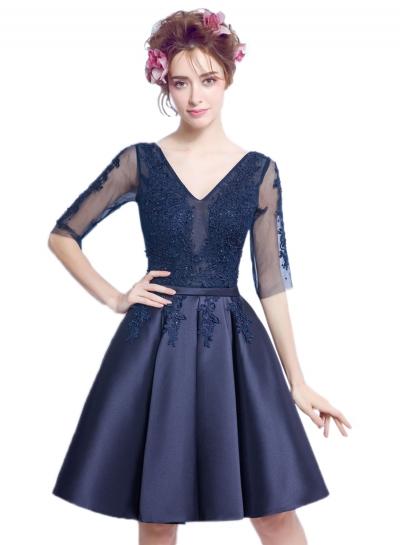 Oasap Floral Lace Paneled V Neck Beaded Cocktail Dress