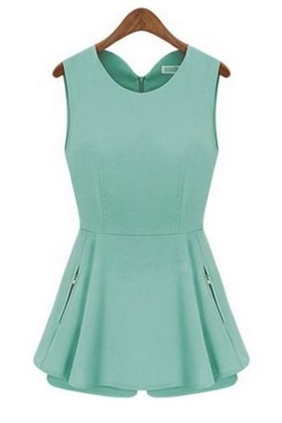 Oasap Solid Peplum-trim Top Basic Shorts Matching Sets