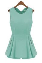 Oasap Solid Peplum-trim Top Basic Shorts Matching Sets