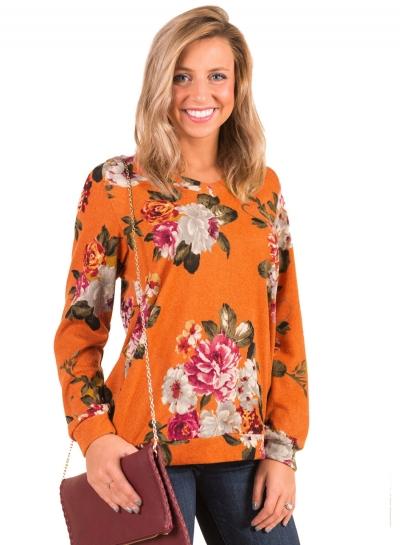 Oasap Floral Print V Neck Long Sleeve Hollow Out Tee Shirt