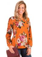 Oasap Floral Print V Neck Long Sleeve Hollow Out Tee Shirt