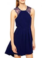 Oasap Women's Floral Lace Paneled Backless Pleated A-line Dress
