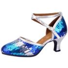 Oasap Cross Ankle Strap Sequins Medium Heels Latin Dance Shoes