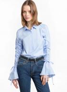 Oasap Blue Striped Flare-cuffed Button Down Blouse