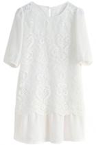 Oasap White Lace Overlay Chiffon Dress