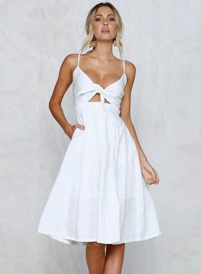 Oasap Spaghetti Strap V Neck High Waist Dress