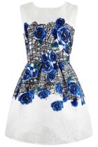 Oasap Chic Blue Rose Printing A-line Dress