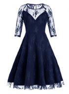Oasap 3/4 Sleeve Round Neck Floral Lace A-line Dress