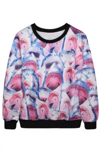 Oasap Stylish Graphic Shark Pattern Pink Sweatshirt