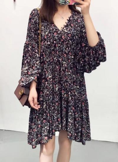 Oasap Floral Print Long Sleeve Casual Dress