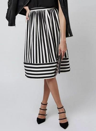 Oasap Zipper Fly Waist Striped Skirts