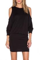 Oasap Black Open-shoulder Round Neck Stretch Knit Dress