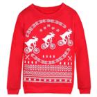 Oasap Round Neck Long Sleeve Fleece Deer Patterned Christmas Sweatshirt