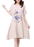 Oasap Women's Floral Print Short Sleeve Loose Fit Cotton Linen Dress