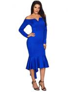 Oasap Slash Neck Off Shoulder Long Sleeve Mermaid Dress