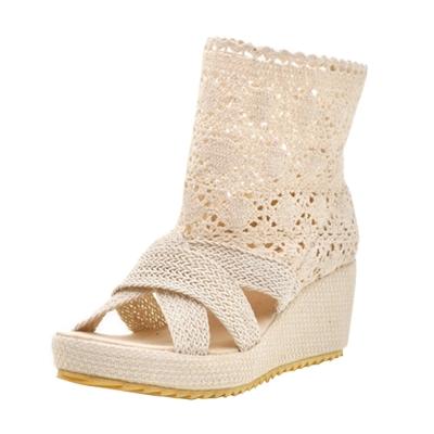 Oasap Peep Toe Wedge Heels Slip-on Sandals Boots