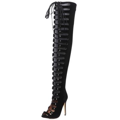 Oasap Peep Toe Hollow Out Over The Knee Stiletto Gladiator Sandals