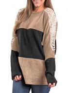 Oasap Plus Size Round Neck Long Sleeve Color Block Lace Splicing Tee Shirt