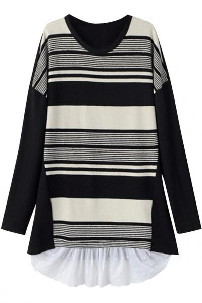 Oasap Raglan Striped Print Pullover Batwing Sweater