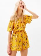 Oasap Off Shoulder Floral Print Drawstring Waist Romper