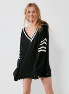 Oasap V Neck Striped Loose Fit Pullover Sweater