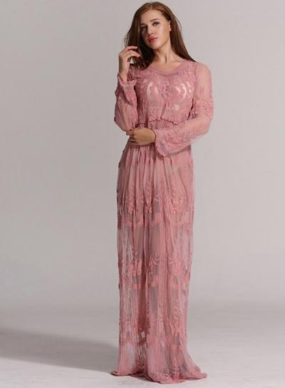 Oasap Long Sleeve Lace Maxi Bikini Cover-up Dress