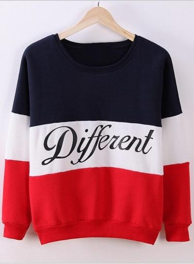 Oasap Round Neck Long Sleeve Color Splicing Sweatshirt