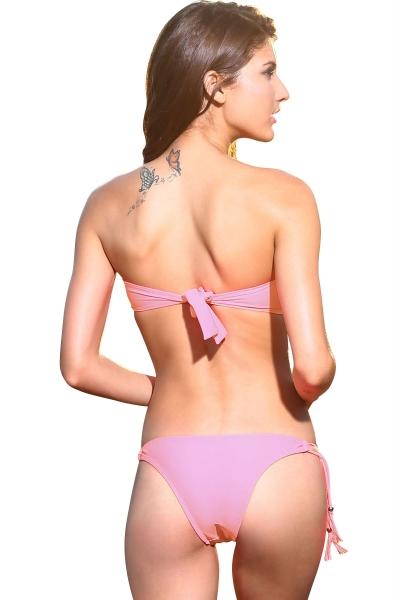 Oasap Pink Sweetheart Bandeau Fringed Sexy Bikini