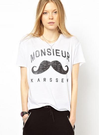 Oasap Casual Mustache Printed Short Sleeve Tee