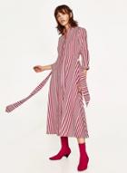 Oasap 3/4 Sleeve Stripe Maxi Shirt Dress With Belt