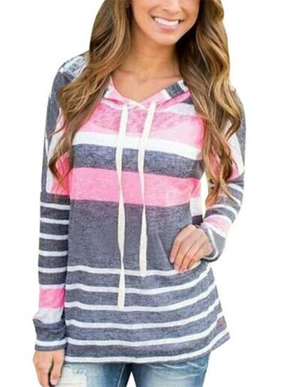 Oasap Casual Stripe Long Sleeve Pullover Hoodie