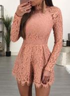 Oasap High Neck Long Sleeve Backless Lace Romper