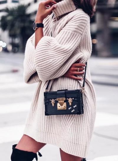 Oasap Casual High Neck Loose Fit Solid Pullover Sweater
