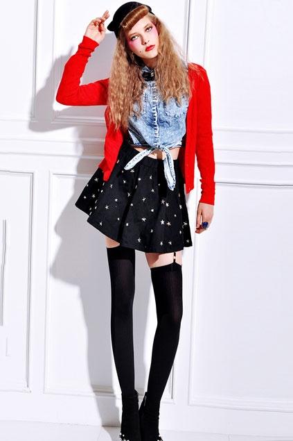 Oasap Metal Star Embellished Worn Finish Mini Skirt
