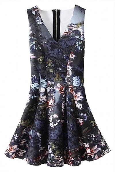 Oasap Natural Forest V Neck Mini Dress