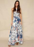 Oasap Halter Floral Print Backless Split Maxi Dress