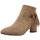 Oasap Pointy Toe Med Stacked Heel Tassel Ankle Boot