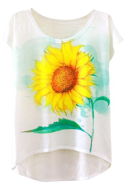 Oasap Fashion Sunflower Graphic Cap Sleeve Loose Fit Tee